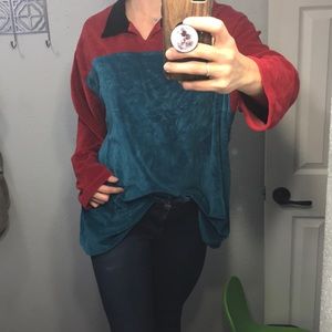 Color block velour shirt